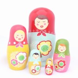 wholesale - 5pcs Russian Nesting Doll Handmade Wooden Cute & Novel Cartoon Color Girls