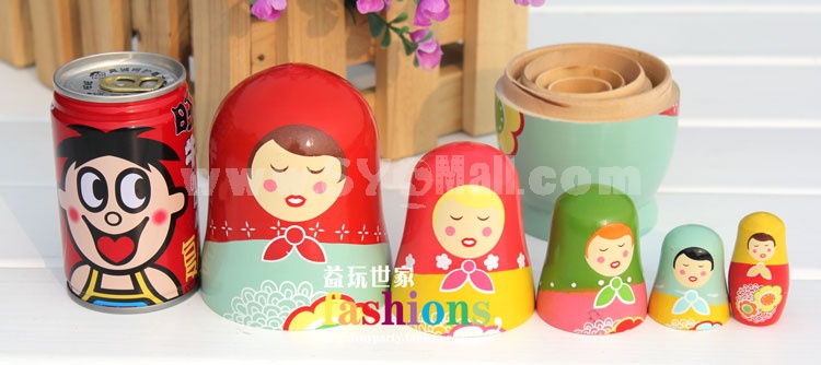5pcs Russian Nesting Doll Handmade Wooden Cute Cartoon Yellow Girl Pattern