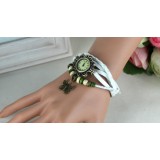 Wholesale - Vintage Style Leather Hand Chain Watch Bracelet Watch with Bronze Butterfly