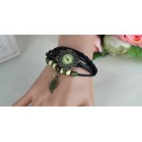 Wholesale - Vintage Style Leather Hand Chain Watch Bracelet Watch with Bronze Leaf L001