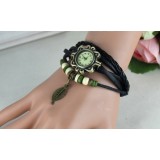 Wholesale - Vintage Style Leather Hand Chain Watch Bracelet Watch with Bronze Leaf L002