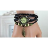Wholesale - Vintage Style Leather Hand Chain Watch Bracelet Watch with Bronze Leaf L003
