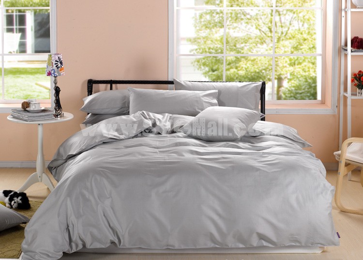 LLANCL Pure Color 4 Pieces Duvet Cover Set Bedding Set -- Grey