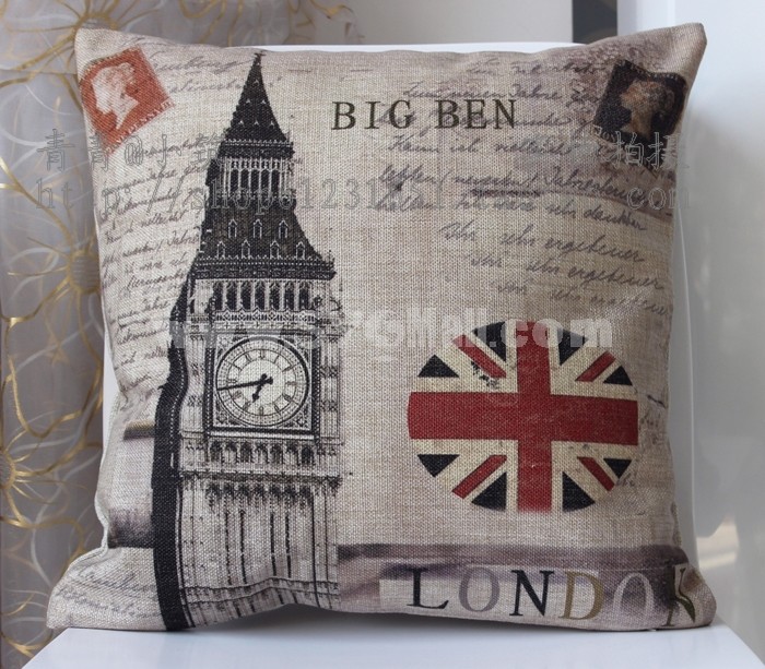 Retro London Union Jack Big Ben Linen Square Cushion Covers No Inner 45*45cm/18" * 18" 
