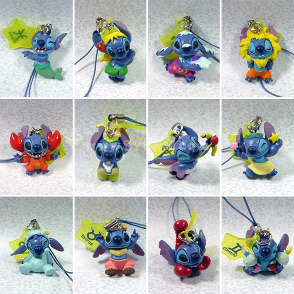 Twelve Constellations Stitch Figures Toys Cellphone Pendants 12pcs/Lot 1.2inch