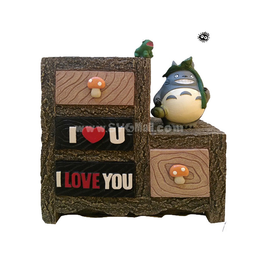 Love Totoro Figure Toy Piggy Bank Money Box Storage Box -- Green Leaf