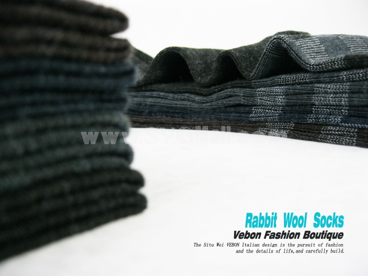 Man Winter Checks Pattern Thick Rabbit Wool Socks 8 Pairs/Lot
