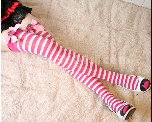 Sexy Stockings Bowknot Stripes Pattern Thigh Stockings 2082