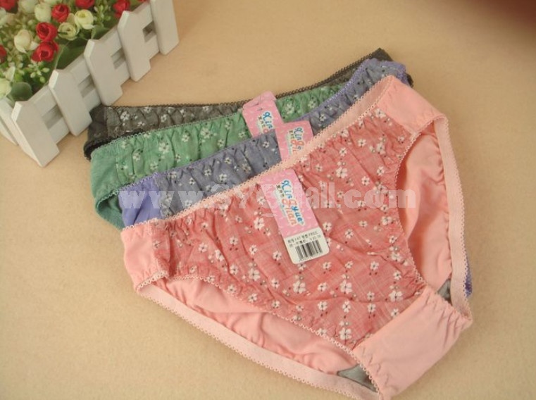 Lady Middle Waist Bodyfit Solid Color Emboidery Underwear (6169K)