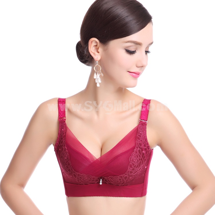 Lace Embroidery Adjustable Deep V Extra Gather & Push up Bra