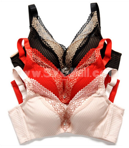 Lace Embroidery Thickened Elegant Adjustable Deep V Extra Gather & Push up Bra