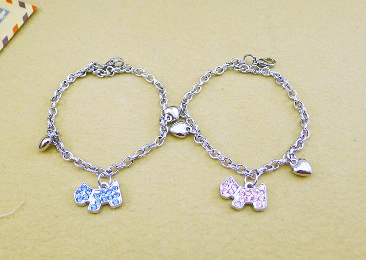 Jewelry Lovers Bracelets Created Infinity Charm Chain Set Auger Puppy Couple Bangles 2Pcs Set