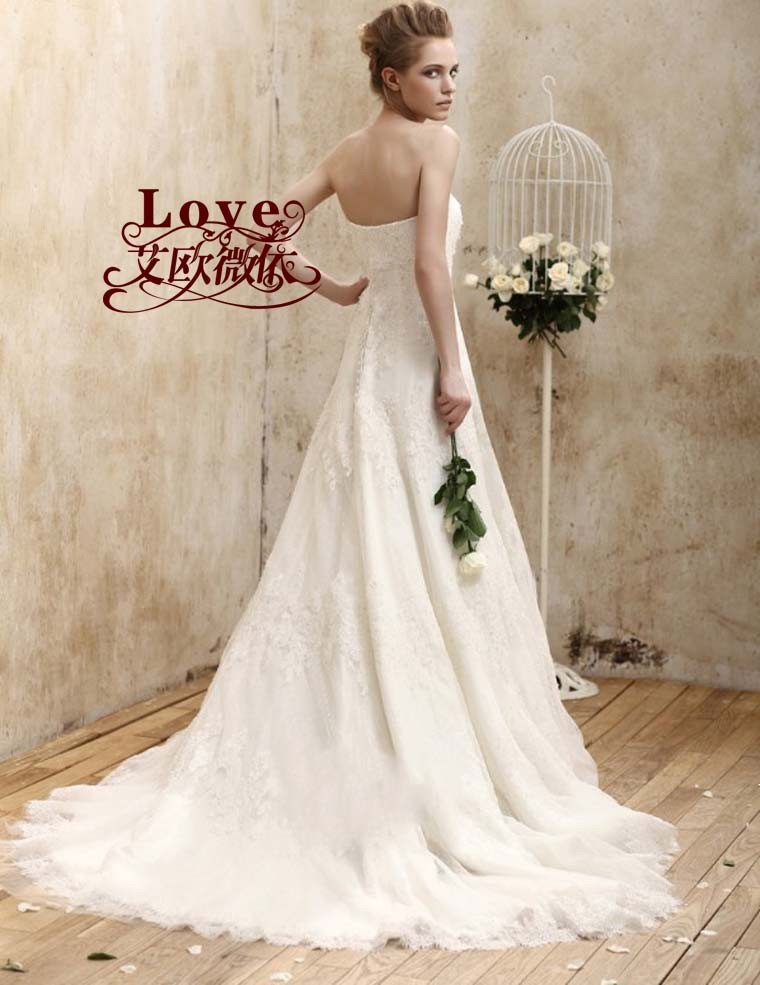 A-line Korean style Strapless Luxurious Wedding Dress with Sweep Train