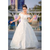 Wholesale - A-line/Ball Gown Off-the-shoulder Beading Satin Zipper Wedding Dress
