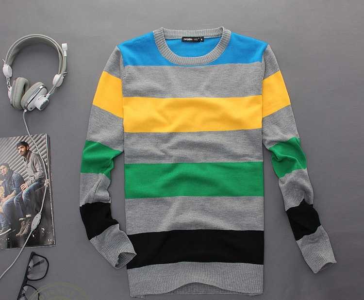 Fashionable Casual Multicolor Stripes Style Long-Sleeved Knitwear (1504-DT93)