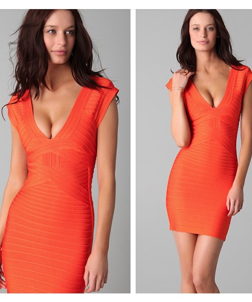 HERVE LEGER Slim Bandage Party Dress Orange