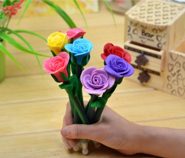 Cute Polymer Clay Rose Pen 3PCs