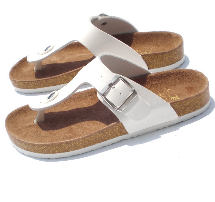 White Flip-flop PU Leather Corkwood Sandals