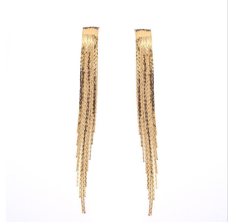 Exquisite Long Pattern Tassels 18K Gold Plating Drop Earring L00247