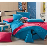 Wholesale - LLANCL Pure Color 4 Pieces Duvet Cover Set Bedding Set -- Red/Blue