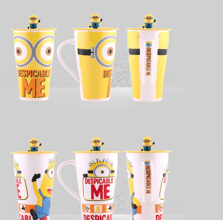 Cute Minions Figures Ceremic Cup Coffee Mug with Cover