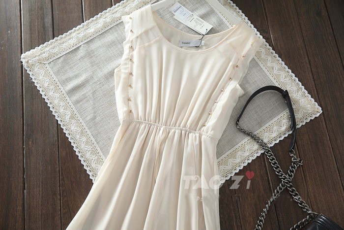 Chiffon Rivet Decoration Irregular Hemline Sleeveless Dress